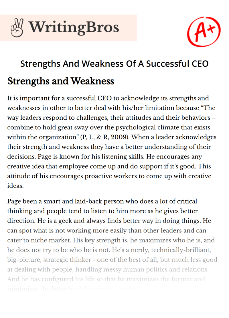 Strengths And Weakness Of A Successful CEO essay