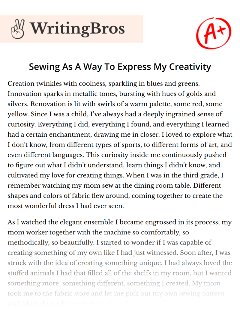 Sewing As A Way To Express My Creativity essay