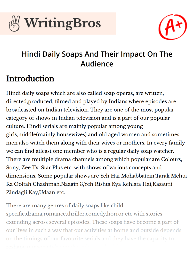 Hindi Daily Soaps And Their Impact On The Audience essay