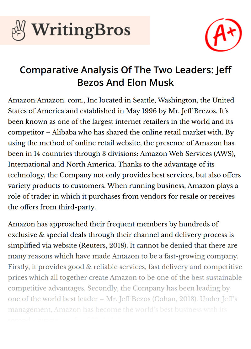 Comparative Analysis Of The Two Leaders: Jeff Bezos And Elon Musk essay