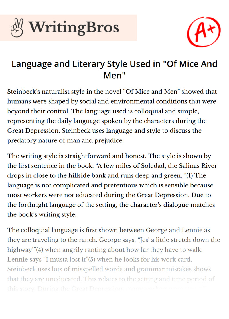 Language and Literary Style Used in "Of Mice And Men" essay