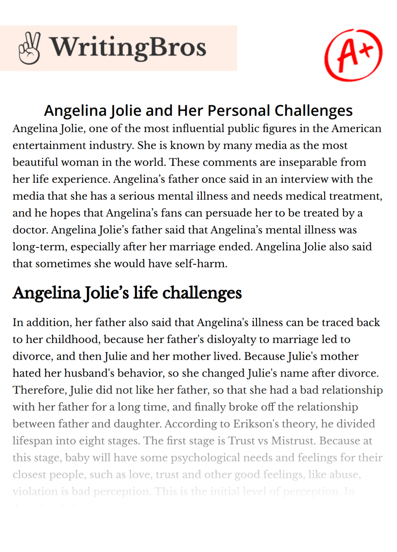 Angelina Jolie and Her Personal Challenges essay