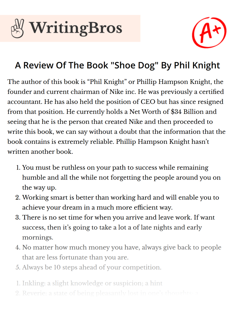 A Review Of The Book "Shoe Dog" By Phil Knight essay