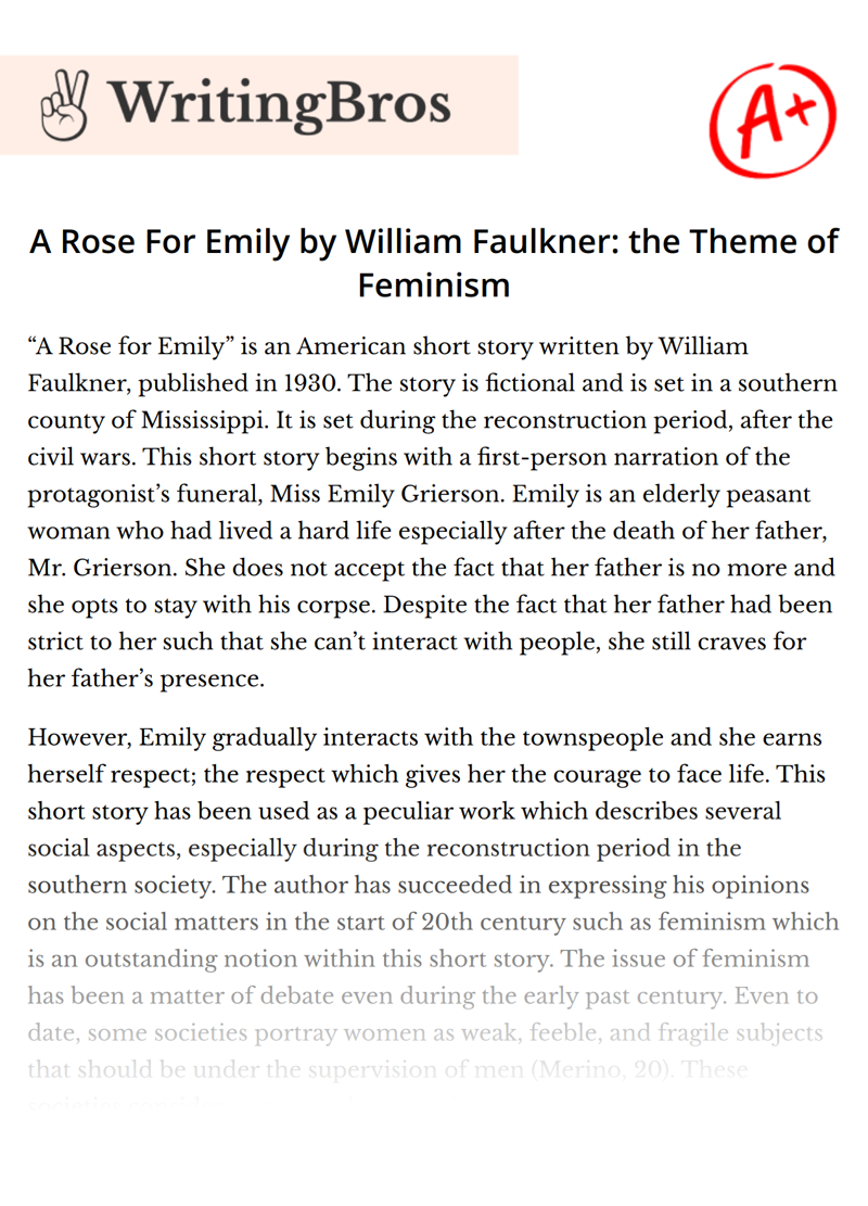 A Rose For Emily by William Faulkner: the Theme of Feminism essay