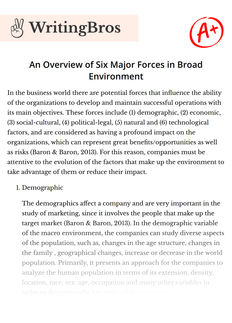 An Overview of Six Major Forces in Broad Environment essay