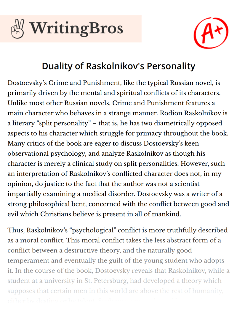 Duality of Raskolnikov's Personality essay