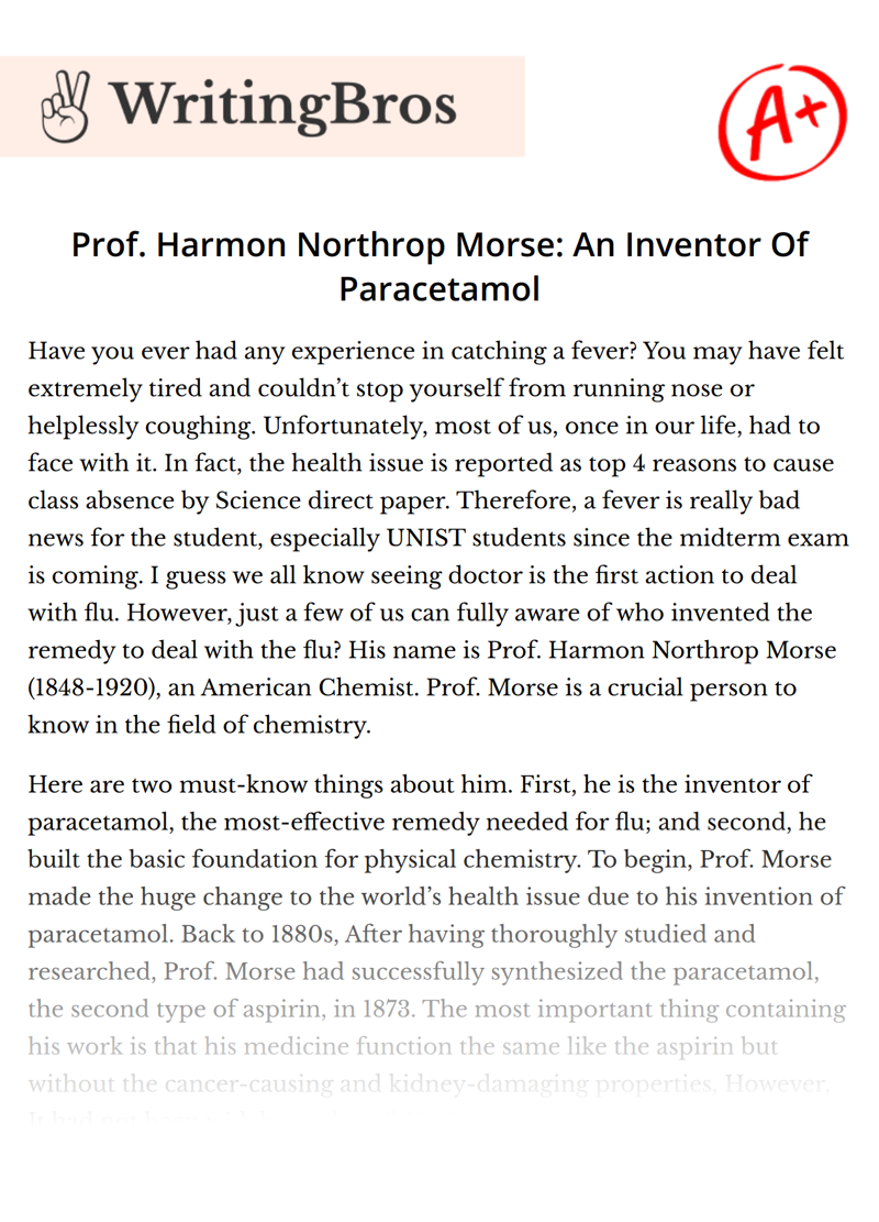 Prof. Harmon Northrop Morse: An Inventor Of Paracetamol essay