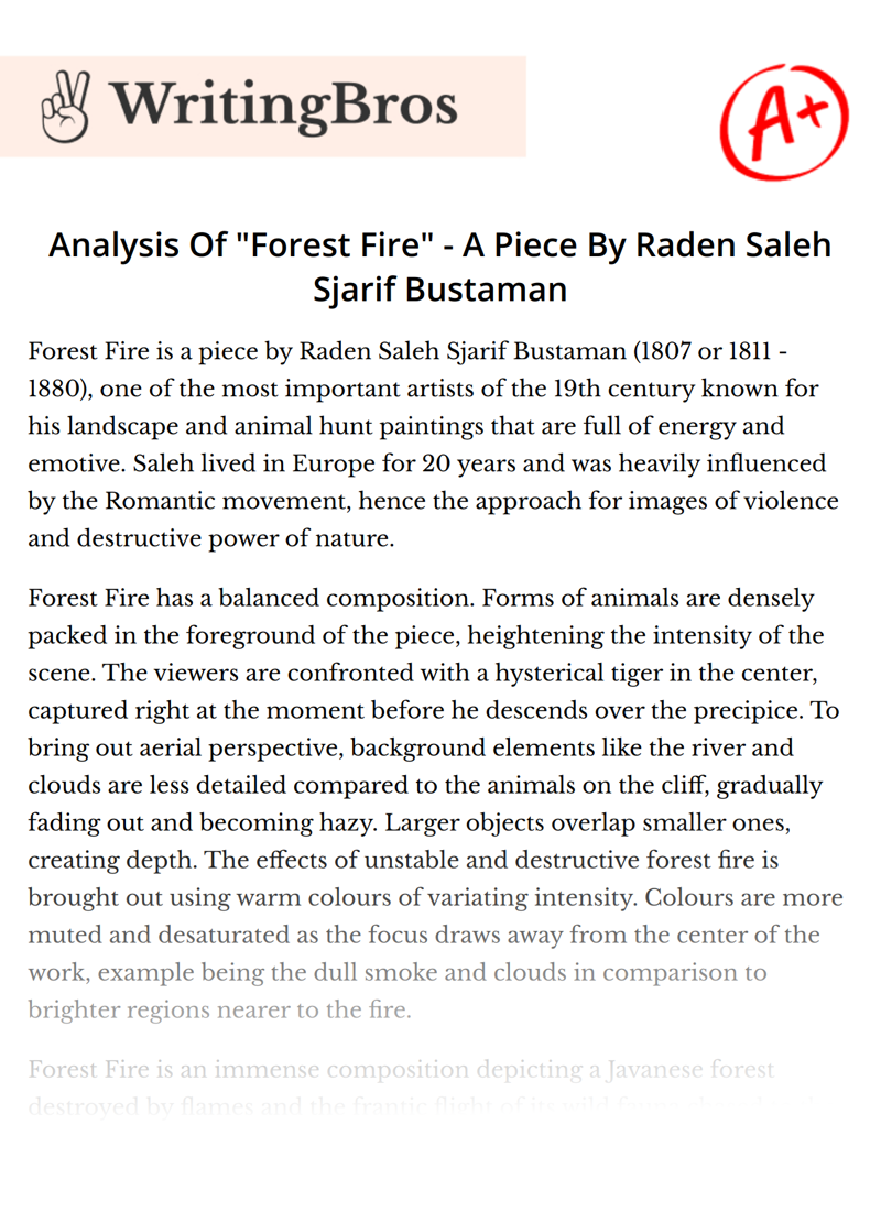 Analysis Of "Forest Fire" - A Piece By Raden Saleh Sjarif Bustaman essay