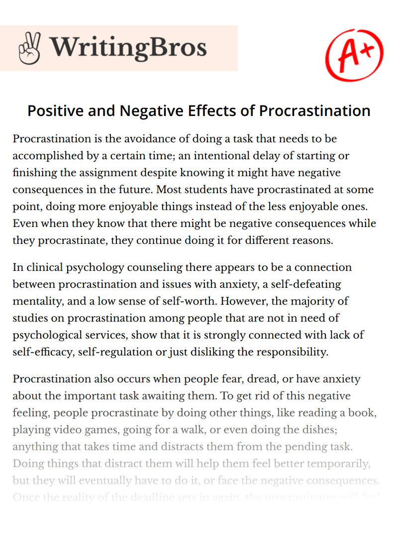 Positive and Negative Effects of Procrastination essay