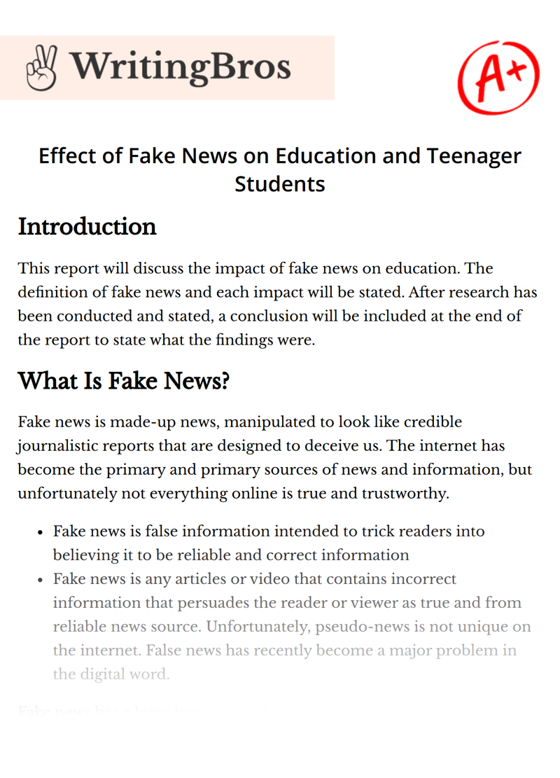 Effect of Fake News on Education and Teenager Students essay