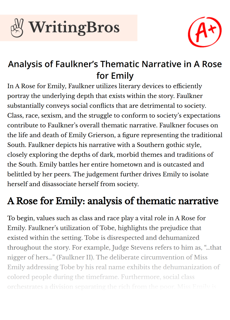 Analysis of Faulkner’s Thematic Narrative in A Rose for Emily essay