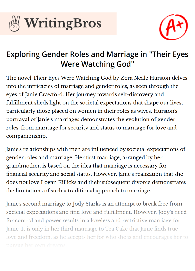 Exploring Gender Roles and Marriage in "Their Eyes Were Watching God" essay