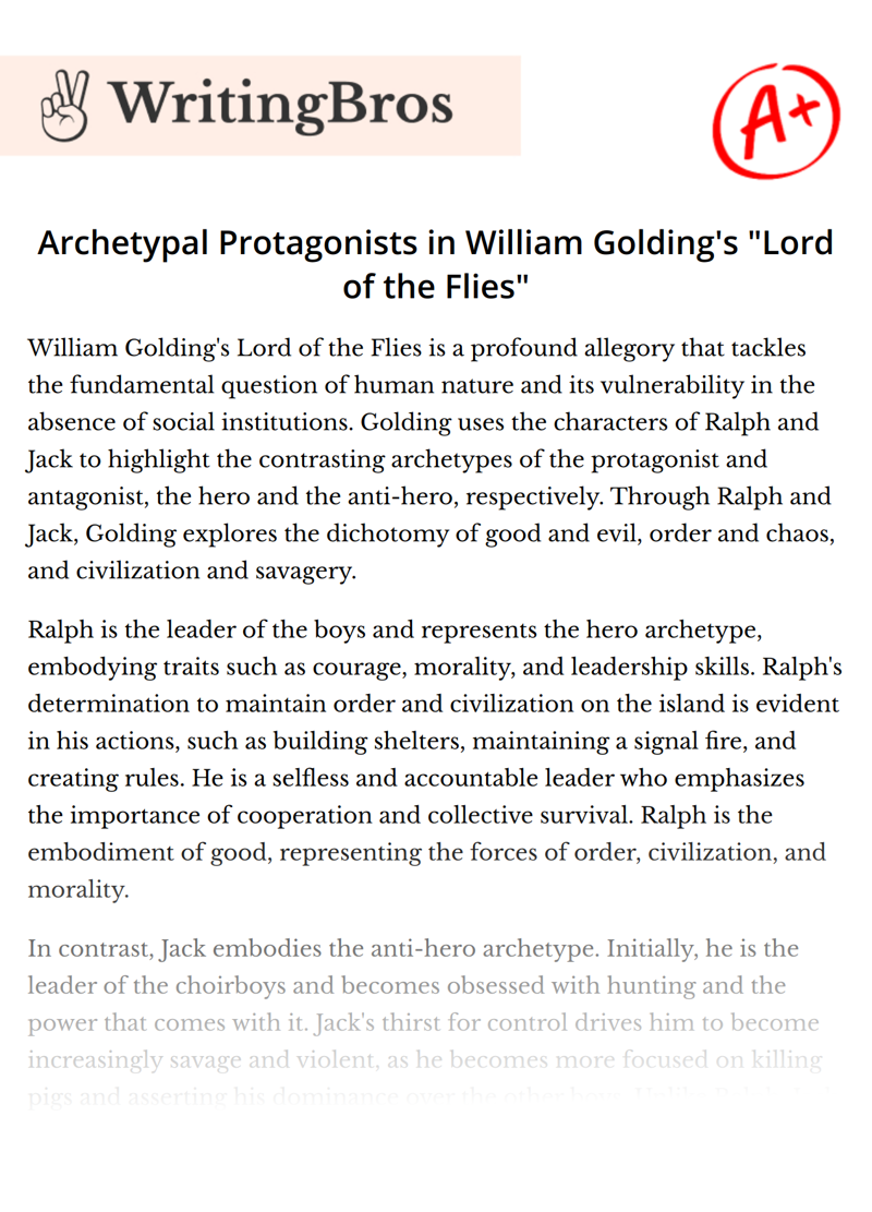 Archetypal Protagonists in William Golding's "Lord of the Flies" essay