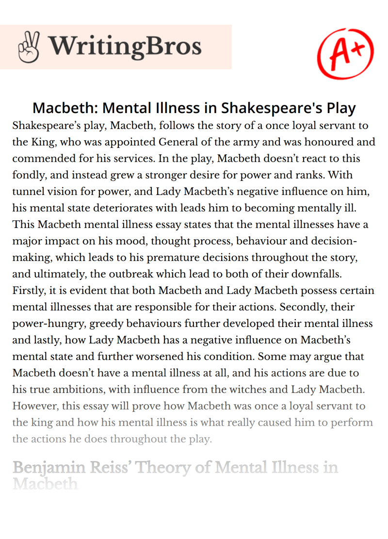 Macbeth: Mental Illness in Shakespeare's Play essay