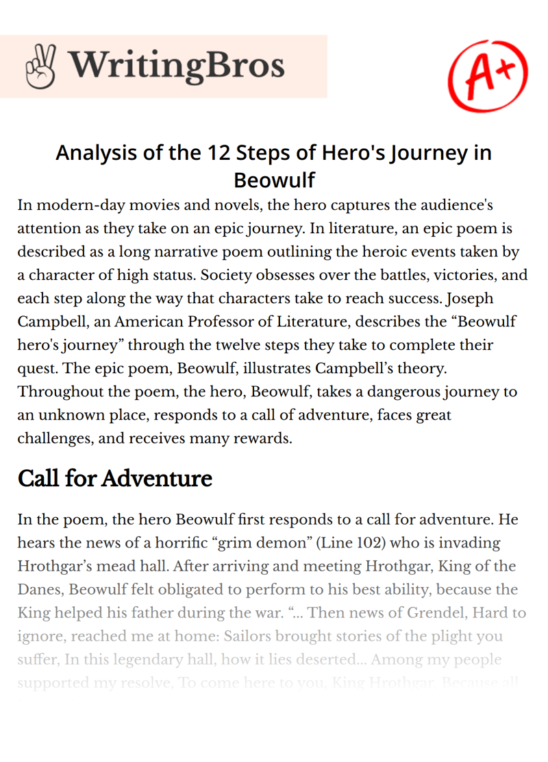 Analysis of the 12 Steps of Hero's Journey in Beowulf essay