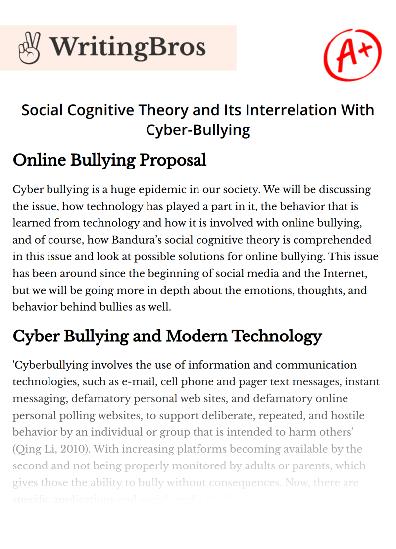 Social Cognitive Theory and Its Interrelation With Cyber-Bullying essay