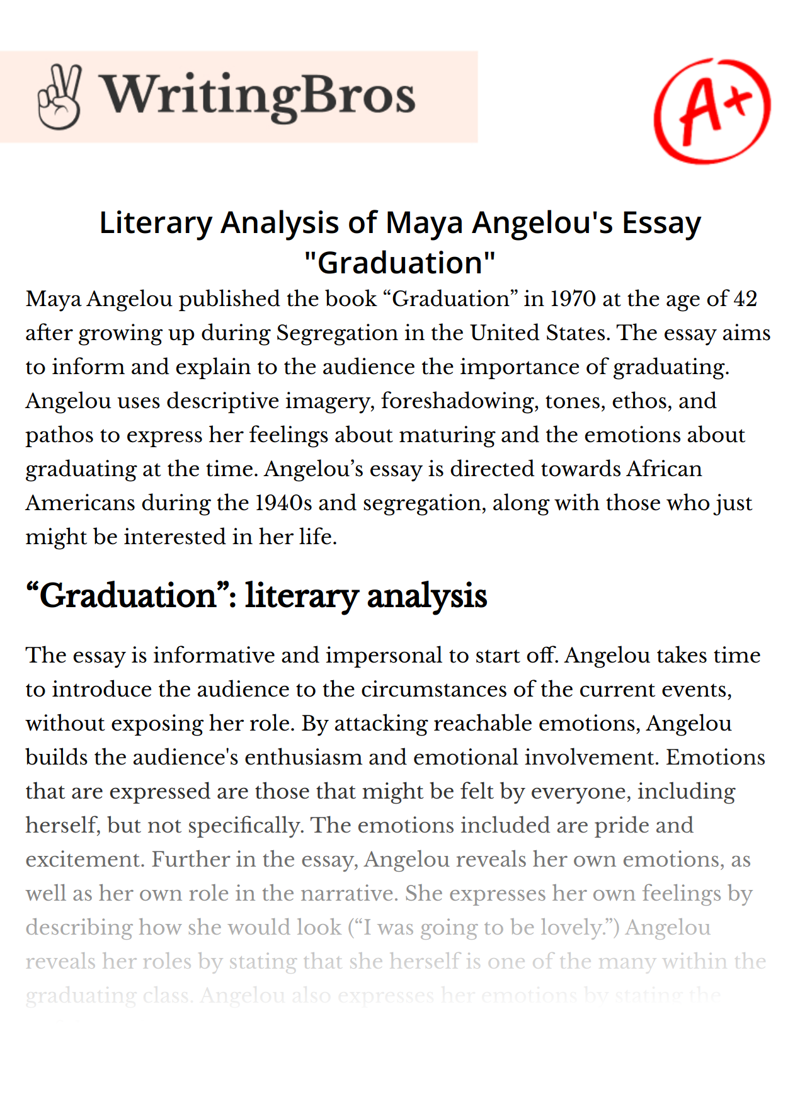 Literary Analysis of Maya Angelou's Essay "Graduation" essay