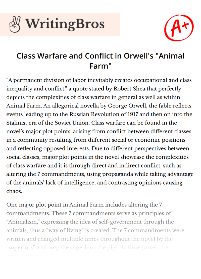 Class Warfare and Conflict in Orwell's "Animal Farm" essay