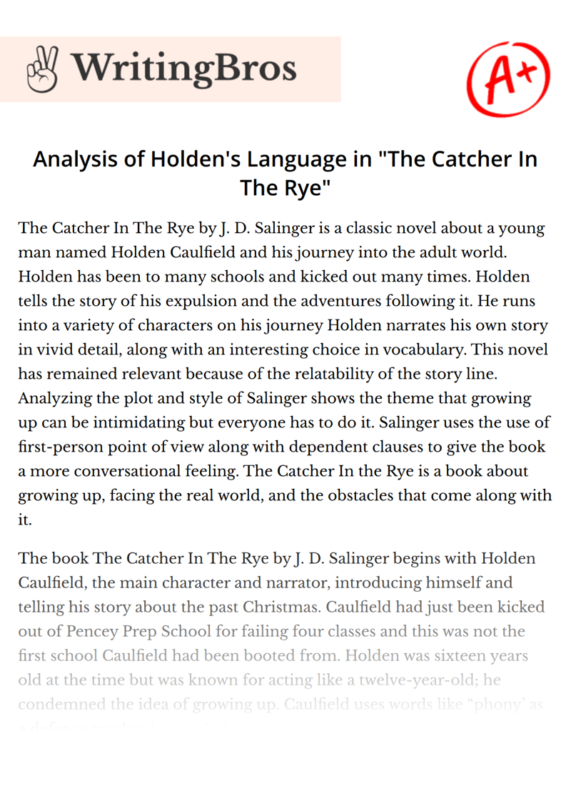 Analysis of Holden's Language in "The Catcher In The Rye" essay