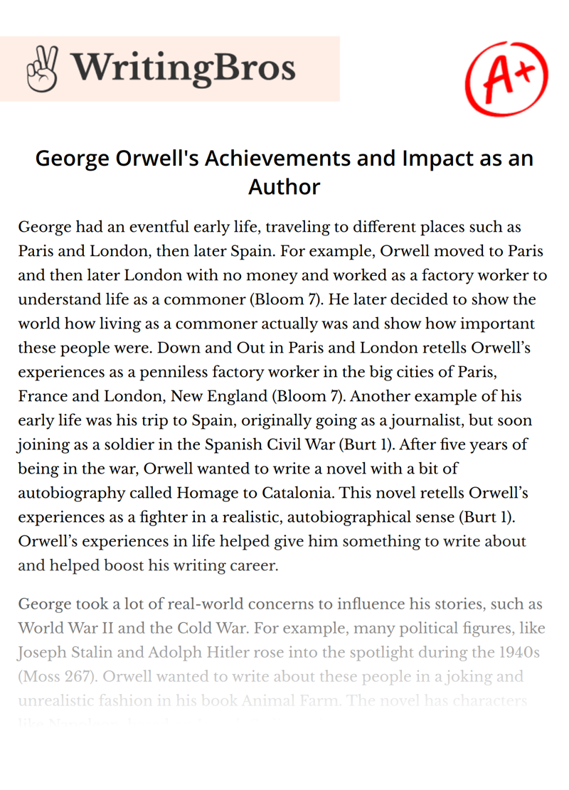 George Orwell's Achievements and Impact as an Author essay