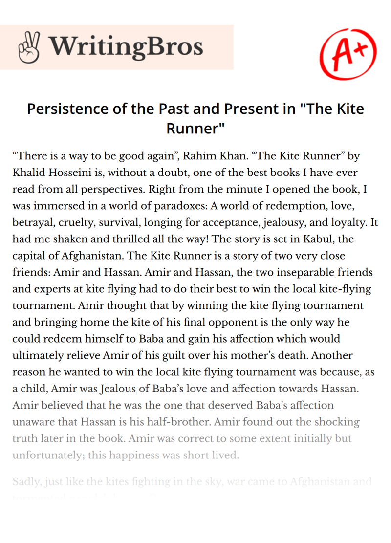 Persistence of the Past and Present in "The Kite Runner" essay