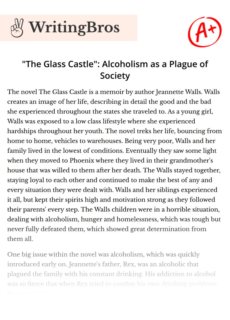 "The Glass Castle": Alcoholism as a Plague of Society essay