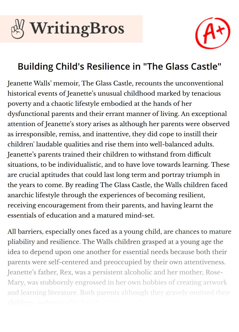 Building Child's Resilience in "The Glass Castle" essay