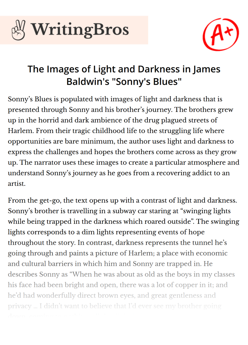 The Images of Light and Darkness in James Baldwin's "Sonny's Blues" essay