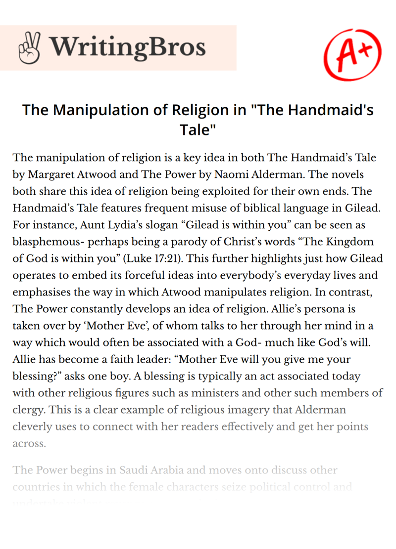 The Manipulation of Religion in "The Handmaid's Tale" essay