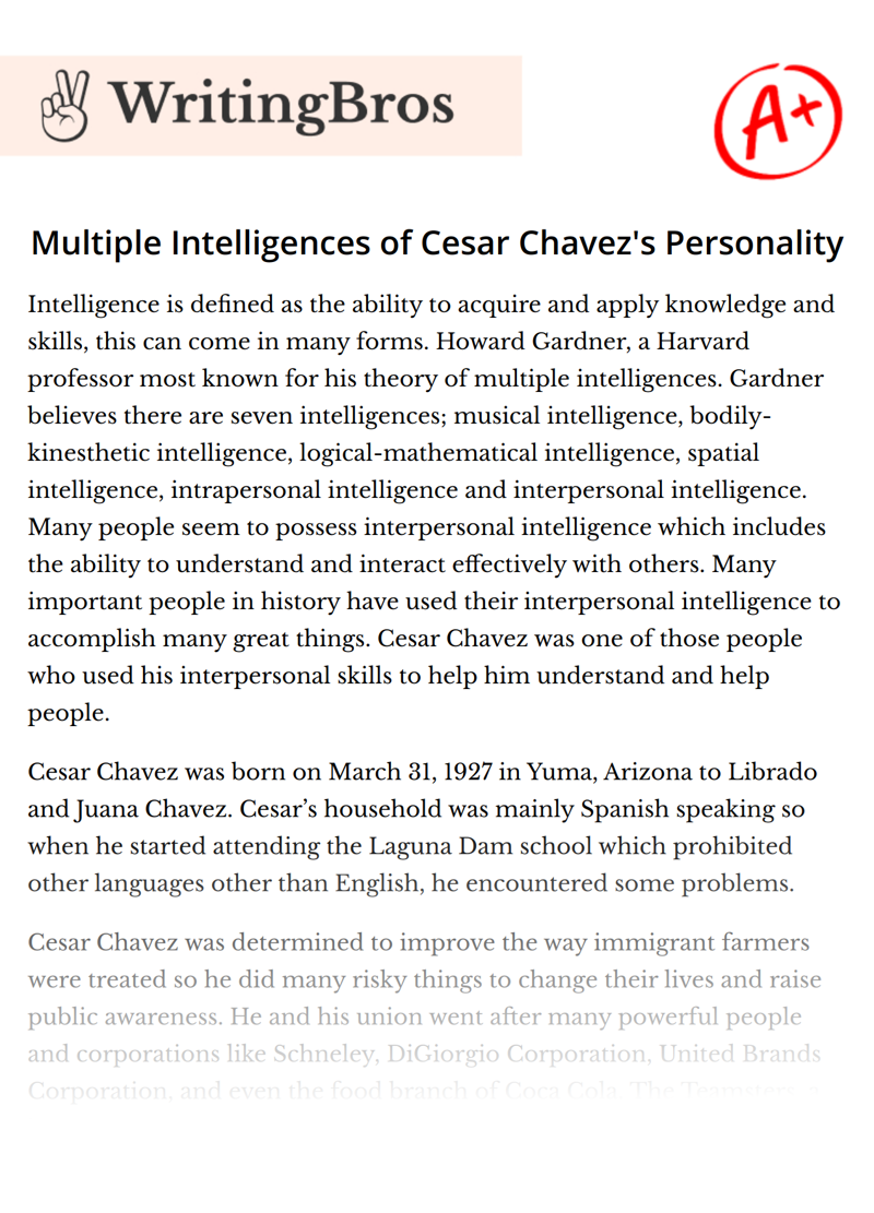 Multiple Intelligences of Cesar Chavez's Personality essay