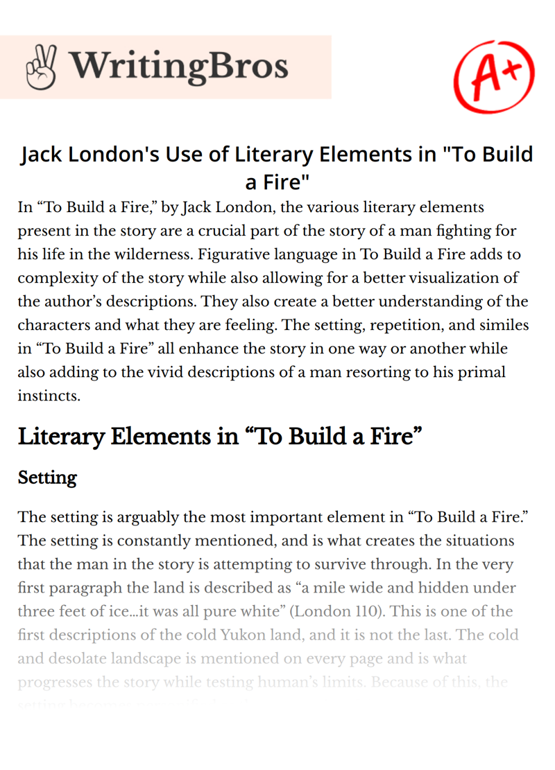 Jack London's Use of Literary Elements in "To Build a Fire" essay