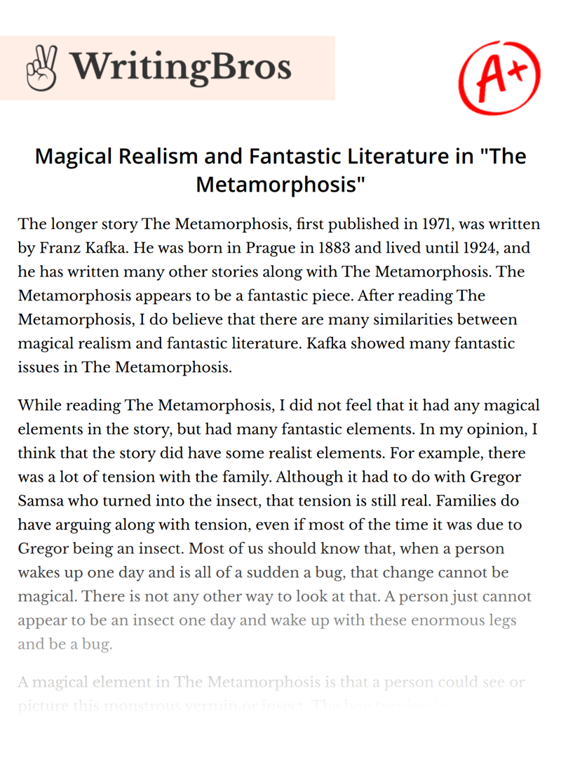 Magical Realism and Fantastic Literature in "The Metamorphosis" essay