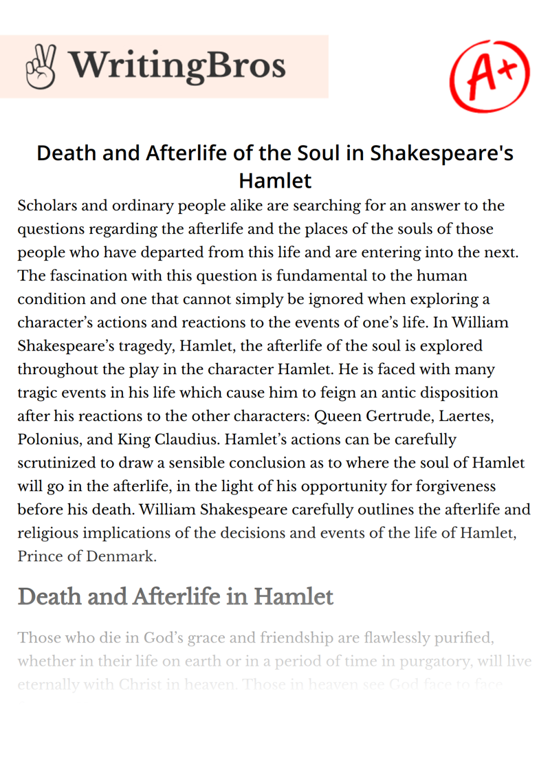 Death and Afterlife of the Soul in Shakespeare's Hamlet essay