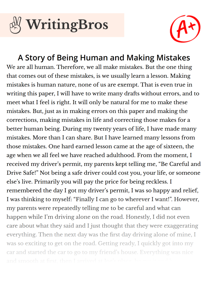 A Story of Being Human and Making Mistakes essay