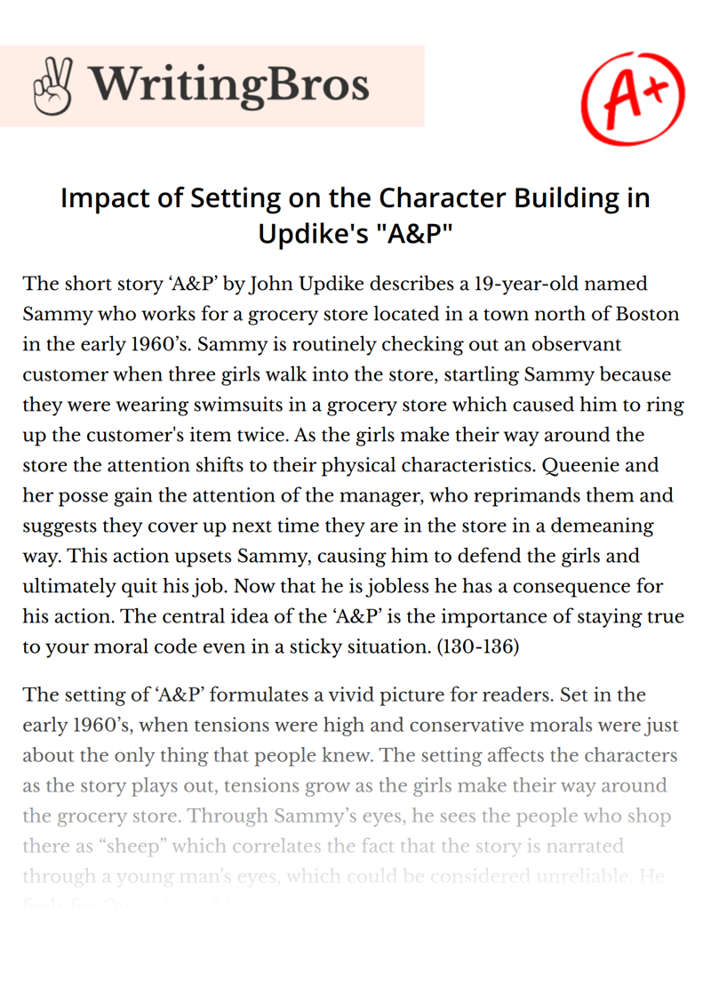 Impact of Setting on the Character Building in Updike's "A&P" essay