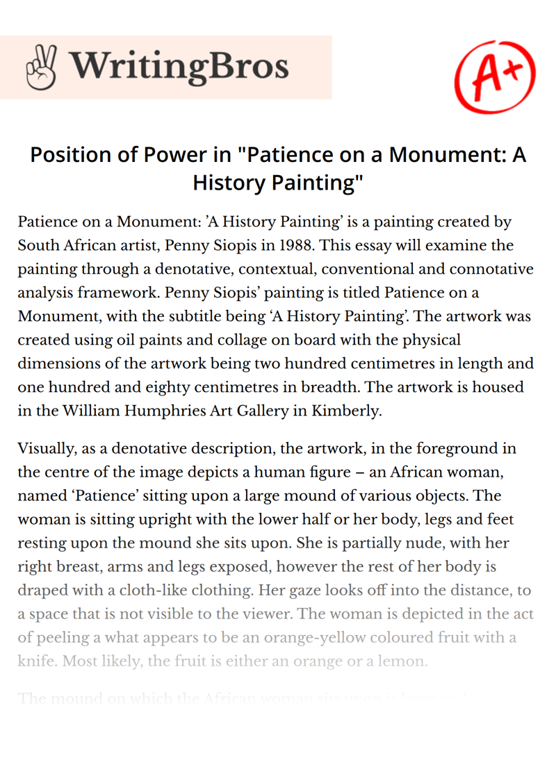Position of Power in "Patience on a Monument: A History Painting" essay