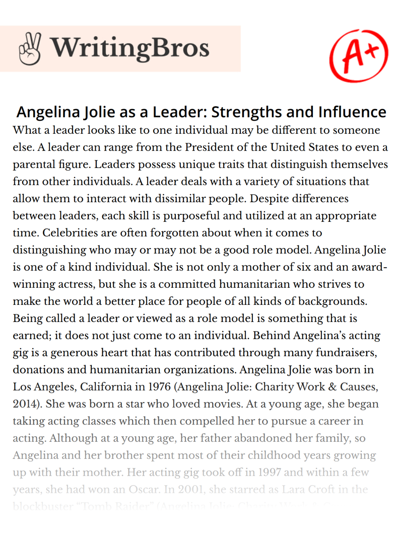 Angelina Jolie as a Leader: Strengths and Influence essay