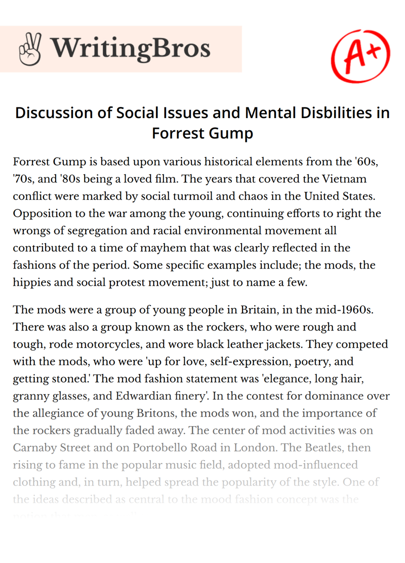 Discussion of Social Issues and Mental Disbilities in Forrest Gump essay