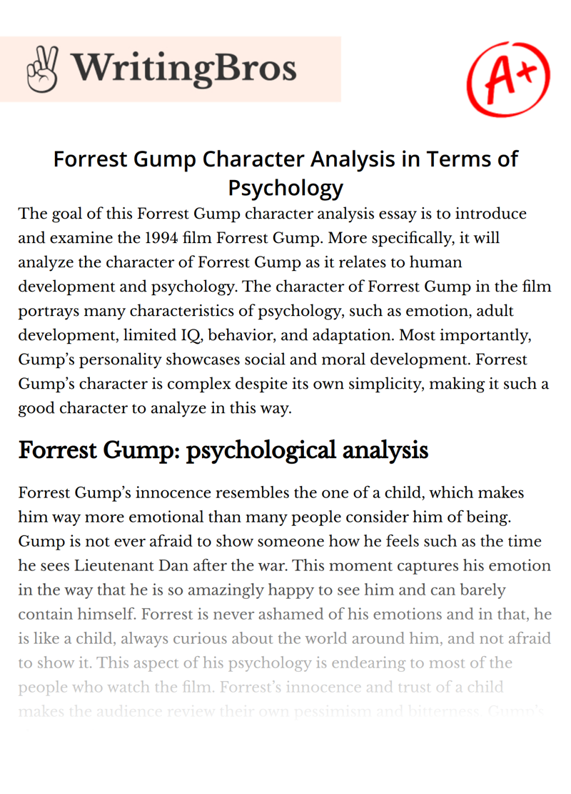 Forrest Gump Character Analysis in Terms of Psychology essay