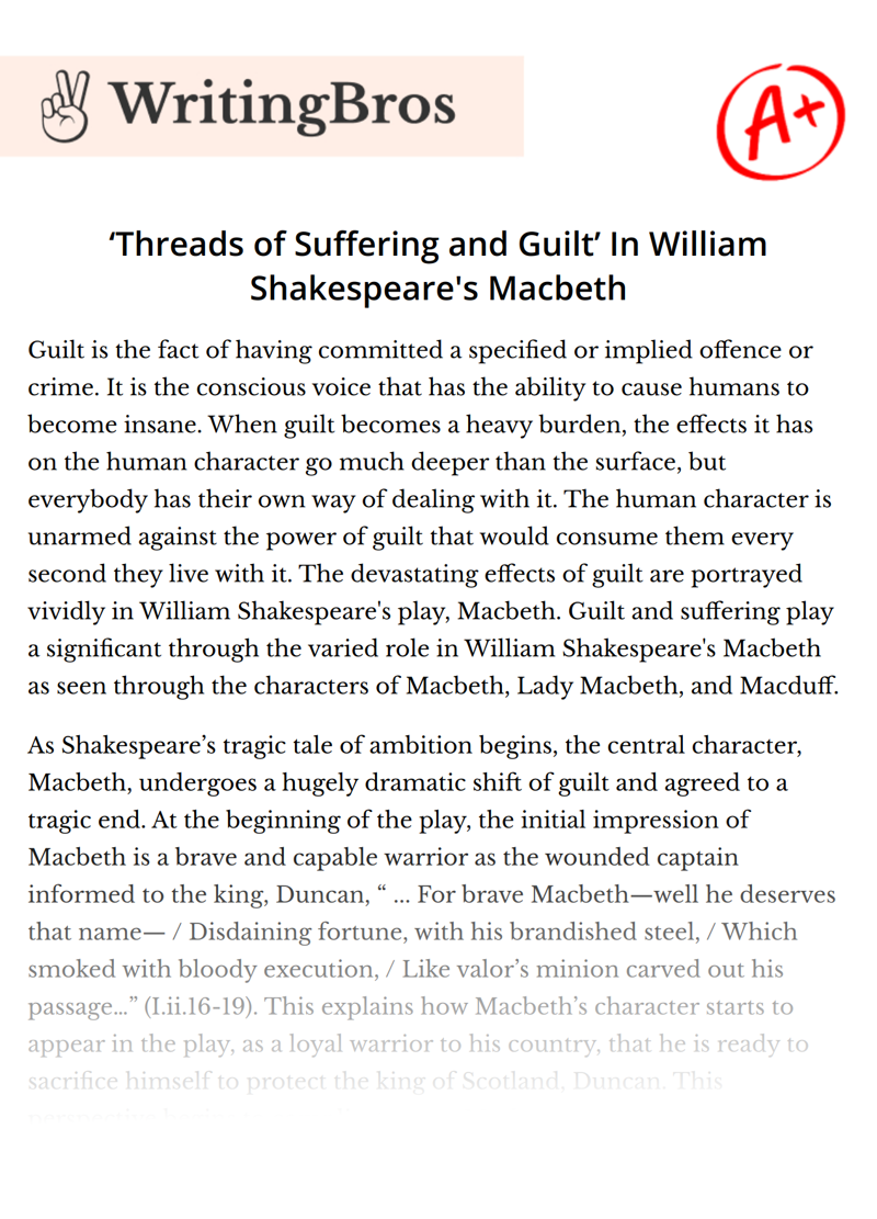 ‘Threads of Suffering and Guilt’ In William Shakespeare's Macbeth essay