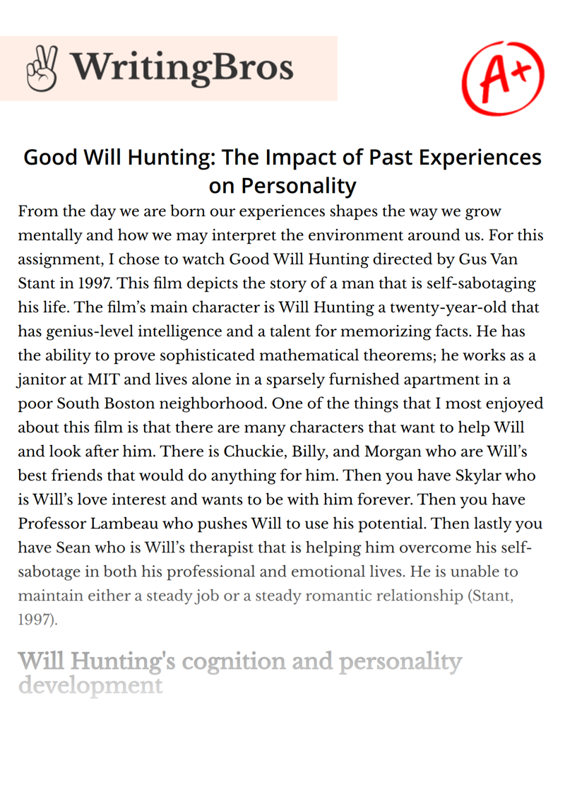 Good Will Hunting: The Impact of Past Experiences on Personality essay