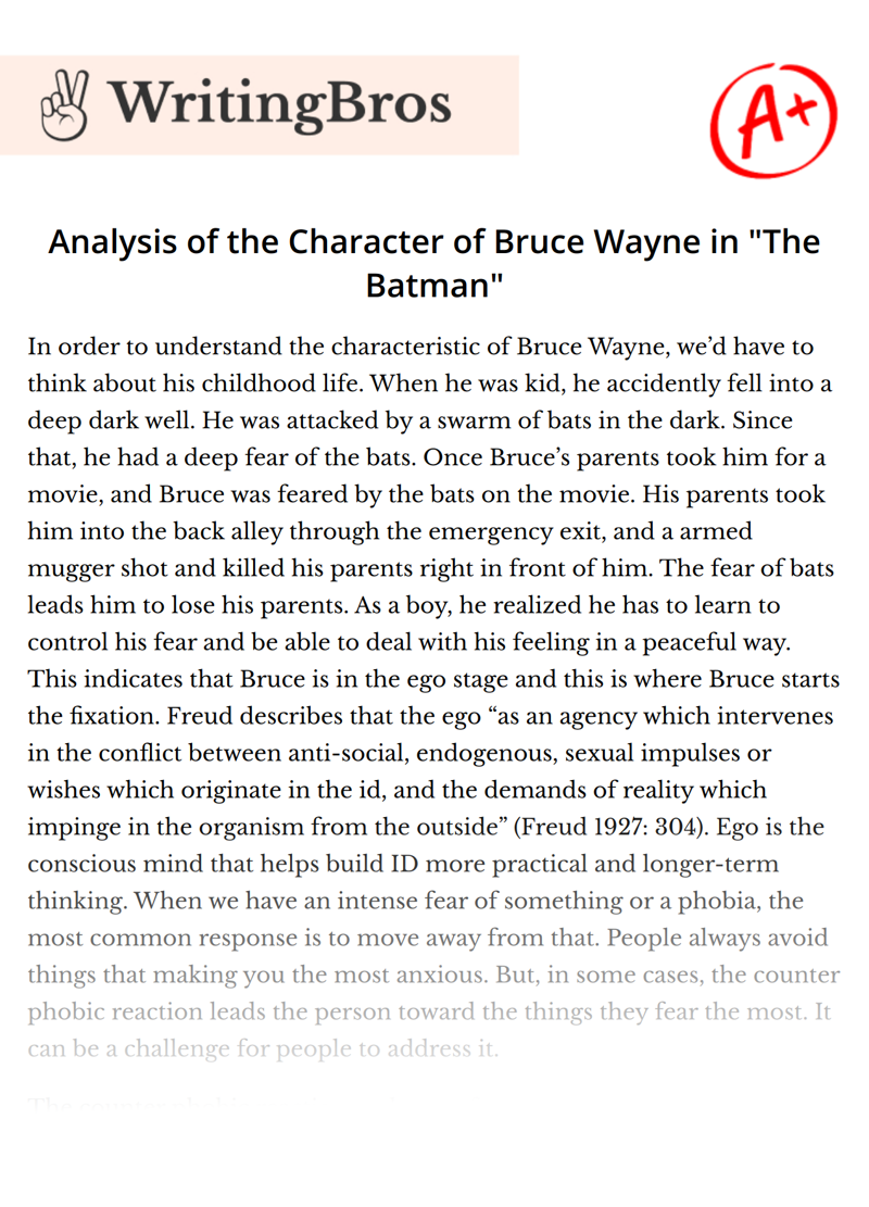 Analysis of the Character of Bruce Wayne in "The Batman" essay