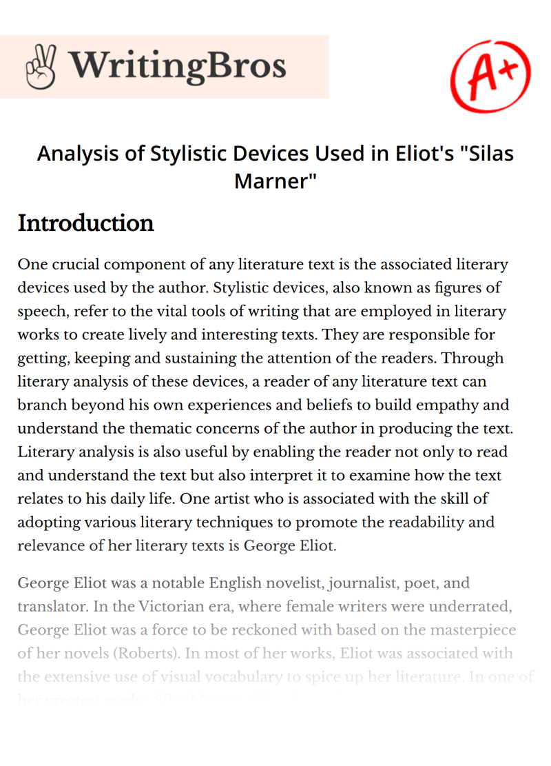 Analysis of Stylistic Devices Used in Eliot's "Silas Marner"  essay