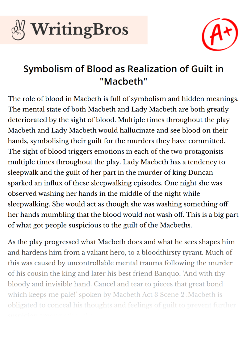 Symbolism of Blood as Realization of Guilt in "Macbeth" essay