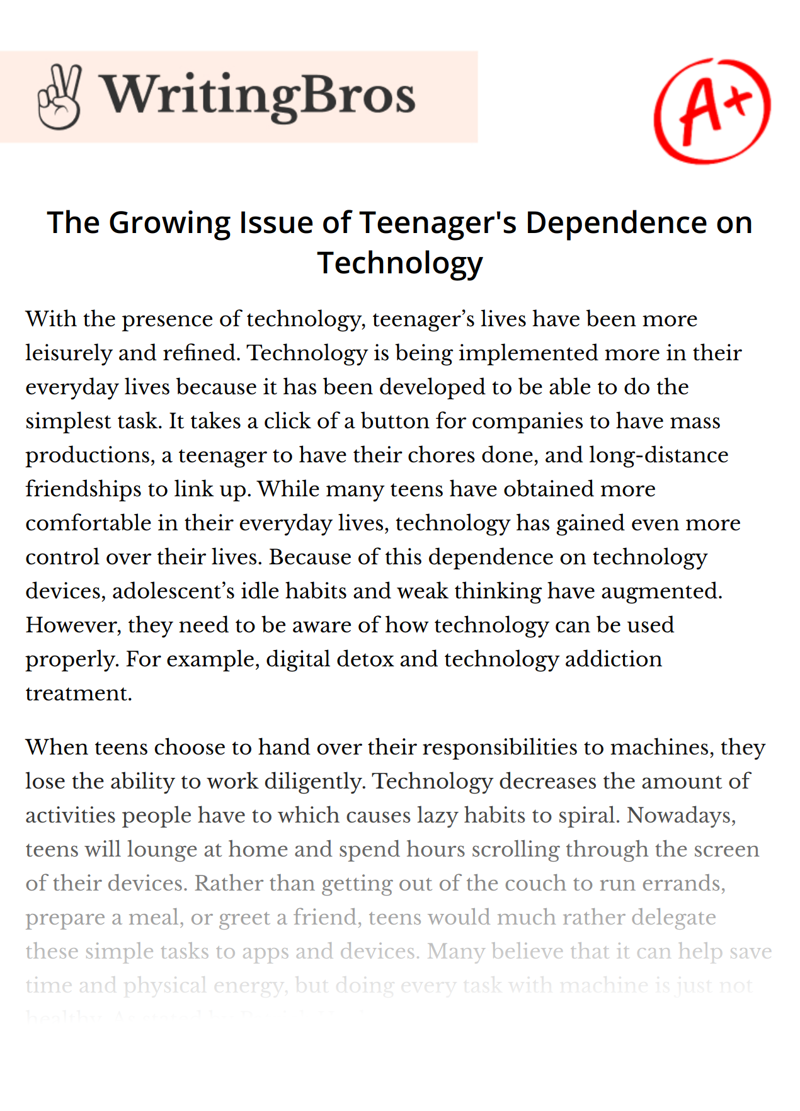 The Growing Issue of Teenager's Dependence on Technology essay