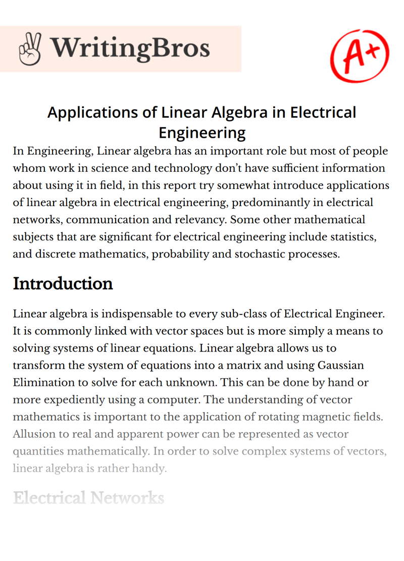 Applications of Linear Algebra in Electrical Engineering essay