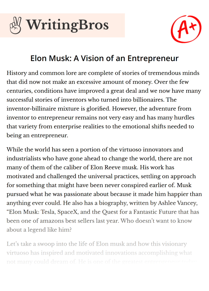 Elon Musk: A Vision of an Entrepreneur essay