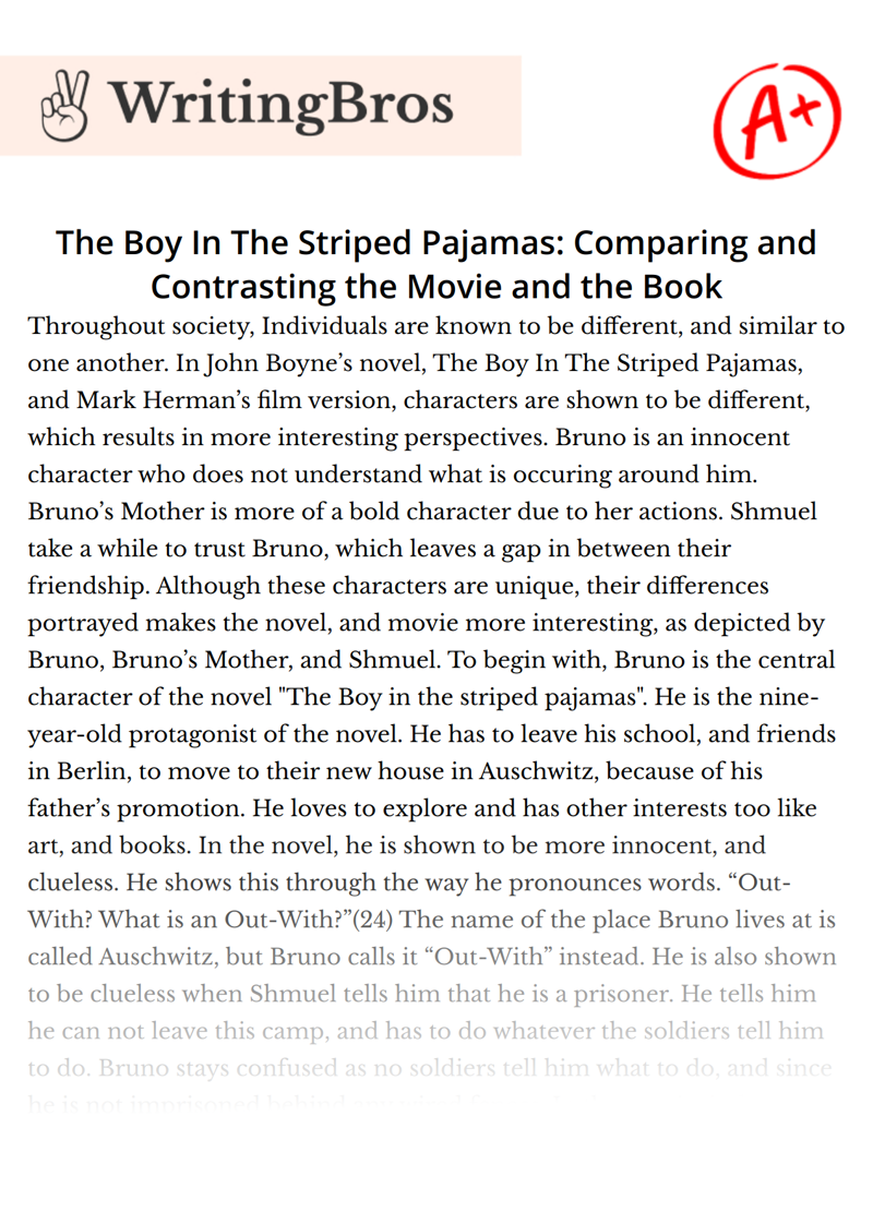 The Boy In The Striped Pajamas: Comparing and Contrasting the Movie and the Book essay