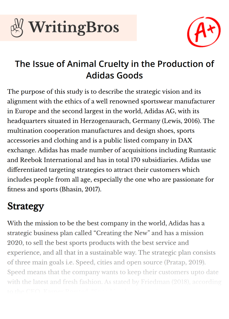 The Issue of Animal Cruelty in the Production of Adidas Goods essay