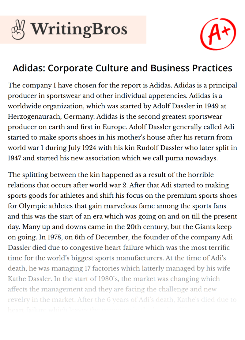 Adidas: Corporate Culture and Business Practices essay